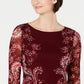 Charter Club Women's Floral Print Mesh Top Wine Size PXL