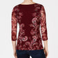 Charter Club Women's Floral Print Mesh Top Wine Size PXL