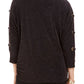JM Collection Women's Split Sleeve Metallic Threaded Top Black Size Medium