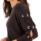 JM Collection Women's Split Sleeve Metallic Threaded Top Black Size Medium