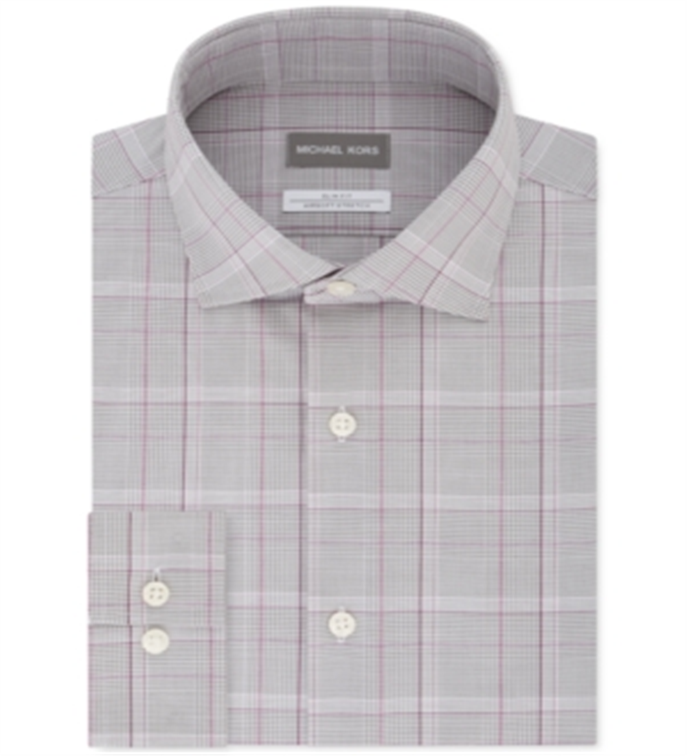 Michael Kors Men's Glen Plaid Slim Fit Button Down Shirt Gray Size XL