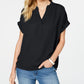 Charter Club Women's Split Neck Short Sleeve Top Black Size Petite Medium