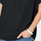 Charter Club Women's Split Neck Short Sleeve Top Black Size Petite Medium