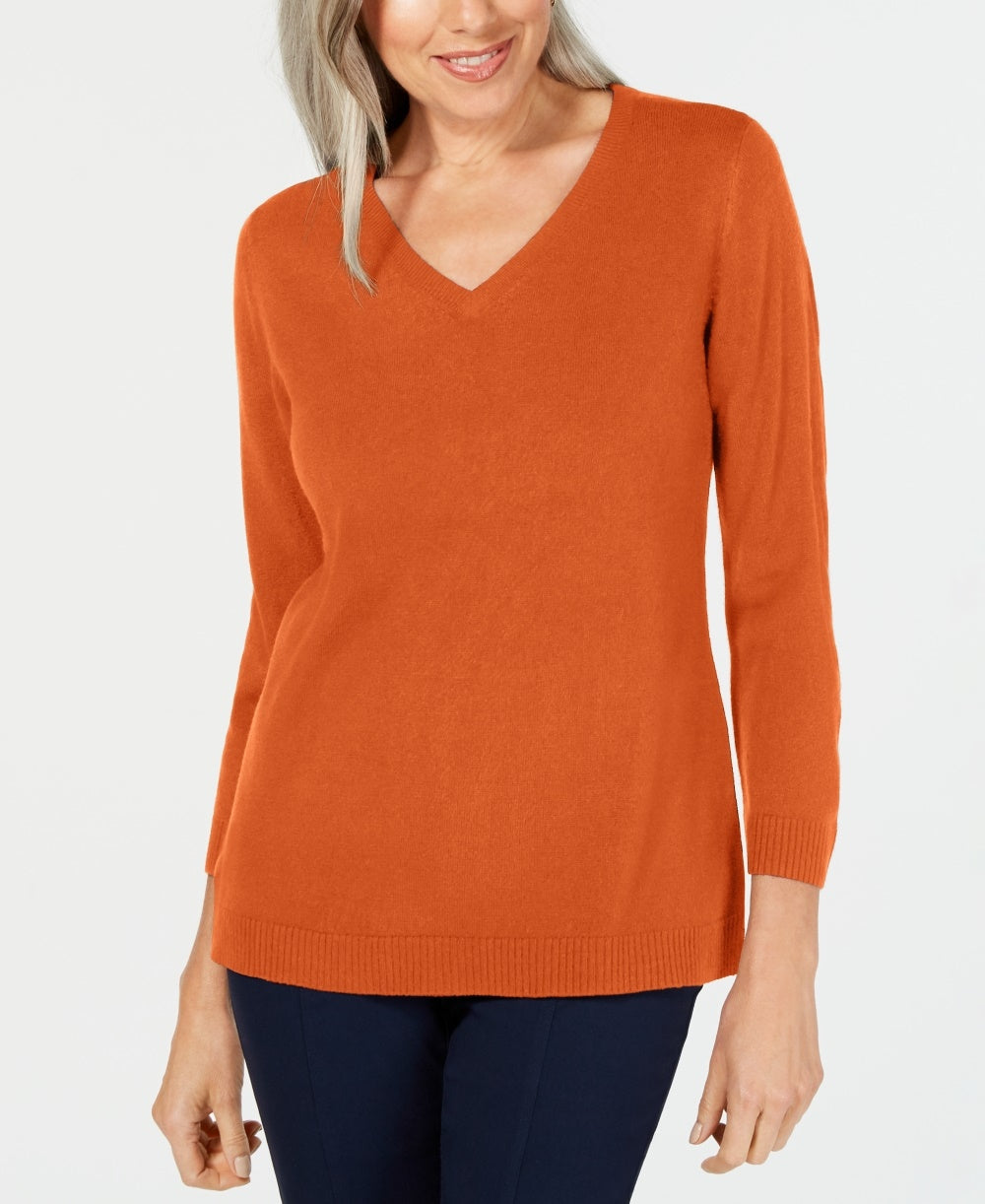 Karen Scott Women's V Neck Sweater Orange Size XX-Large
