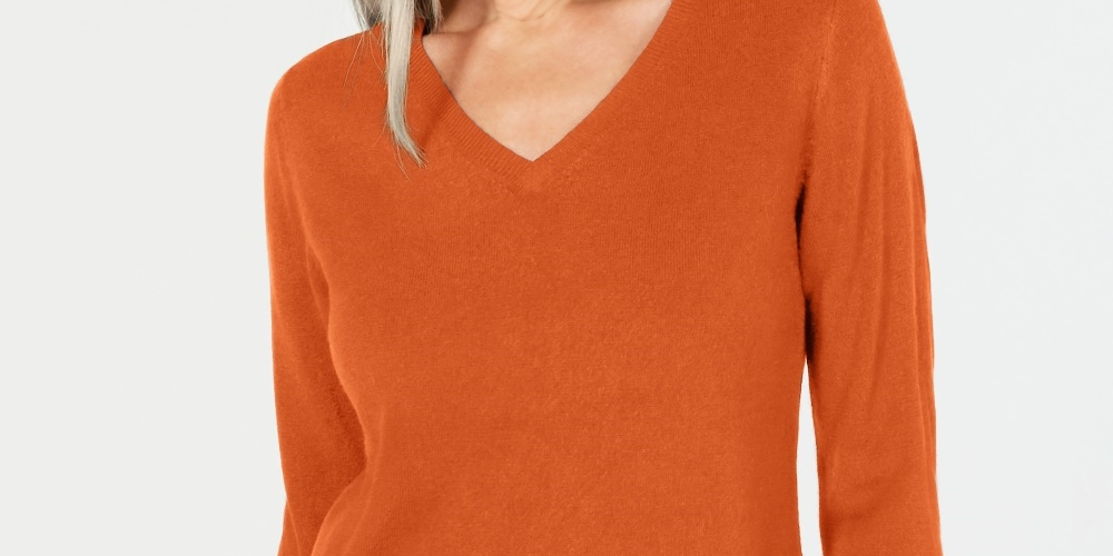 Karen Scott Women's V Neck Sweater Orange Size XX-Large