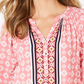Charter Club Women's Printed Split-Neck 3/4-Sleeve Top Pink Size Petite Medium