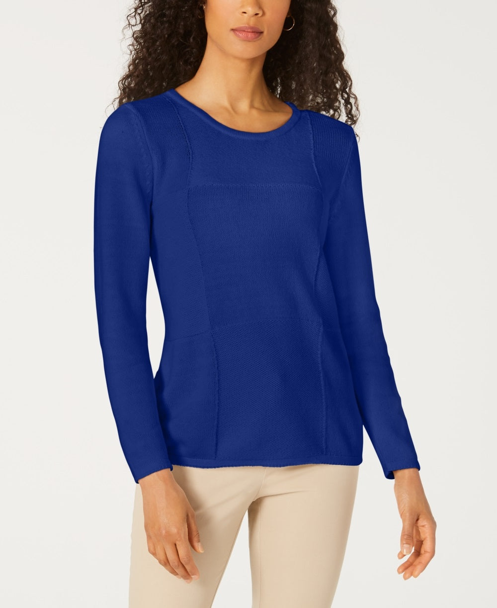 Karen Scott Women's Patchwork Stitch Pullover Sweater Blue Size Small