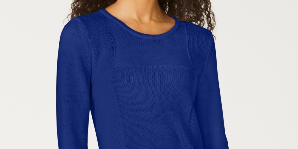 Karen Scott Women's Patchwork Stitch Pullover Sweater Blue Size Small