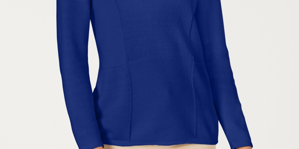 Karen Scott Women's Patchwork Stitch Pullover Sweater Blue Size Small