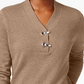 Karen Scott Women's Hardware V-Neck Cotton Sweater Brown Size X-Small