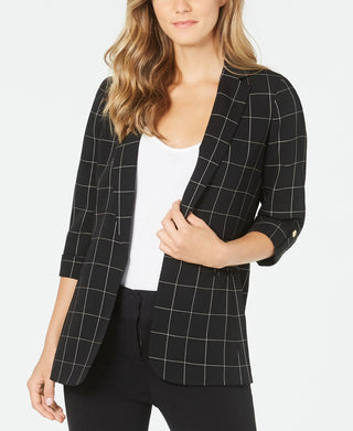 Calvin Klein Women's Windowpane Roll Tab Jacket Black Size 8