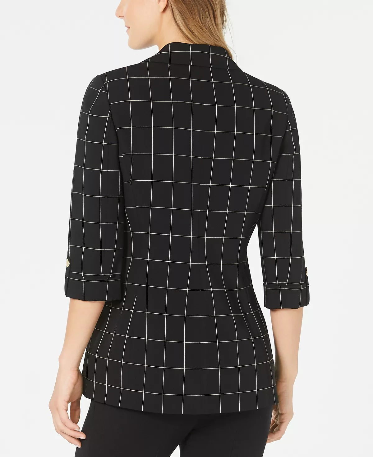 Calvin Klein Women's Windowpane Roll Tab Jacket Black Size 8