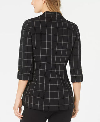 Calvin Klein Women's Windowpane Roll Tab Jacket Black Size 8