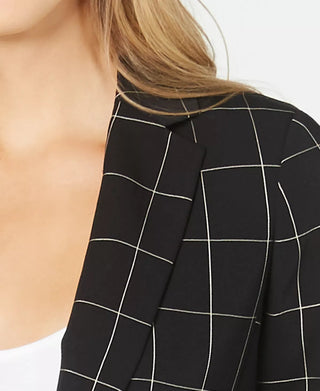 Calvin Klein Women's Windowpane Roll Tab Jacket Black Size 8