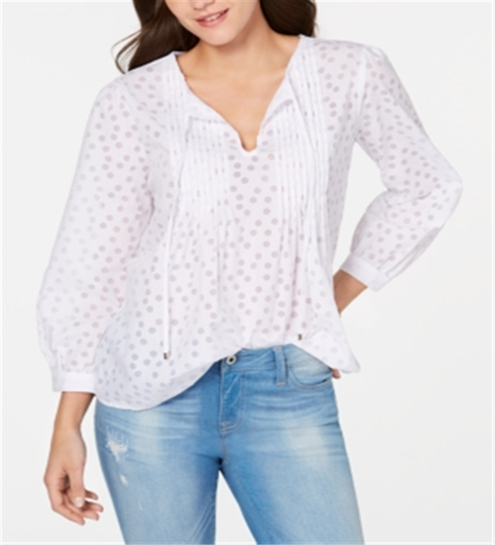 Tommy Hilfiger Women's Blouse Pintuck Polka Dot White Size M