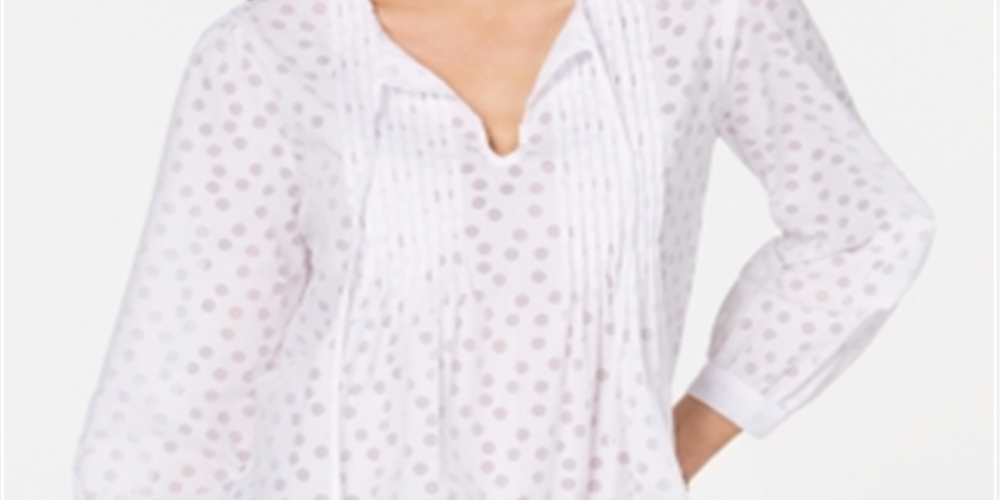 Tommy Hilfiger Women's Blouse Pintuck Polka Dot White Size M