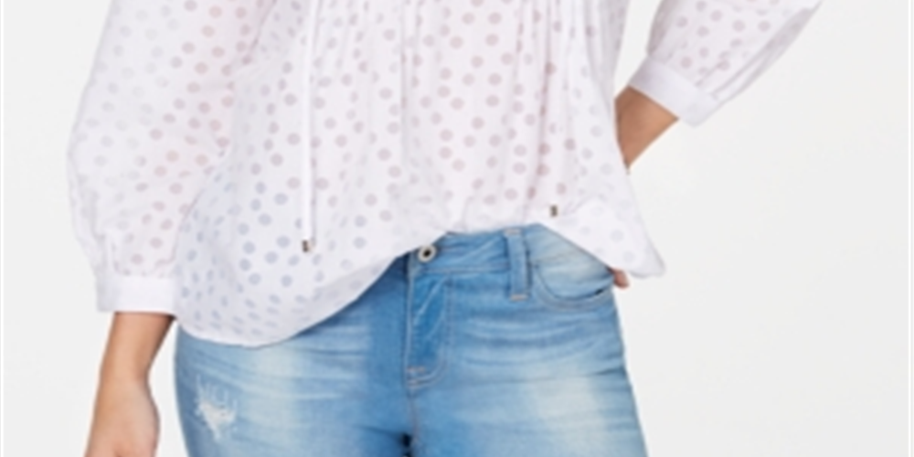 Tommy Hilfiger Women's Blouse Pintuck Polka Dot White Size M