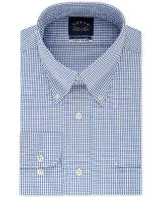 Eagle Men's Slim-Fit Non-Iron Flex Collar Check Dress Shirt Blue 18x36-37 2XL