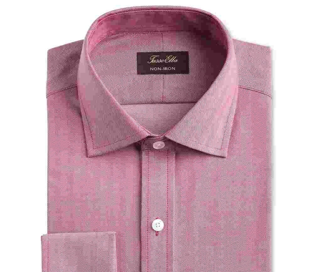 Tasso Elba Men's Men's Classic/Regular-Fit Non-Iron Supima Cotton Herringbone Solid French Cuff Dress Shirt Red Size 32-33
