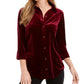 Charter Club Women's Button Down Velvet Shirt Wine Size X-Small