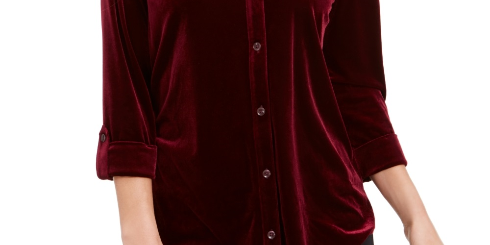 Charter Club Women's Button Down Velvet Shirt Wine Size X-Small