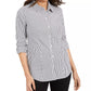 Charter Club Women's Striped Cuffed Collared Button Up Wear To Work Top White Size 12