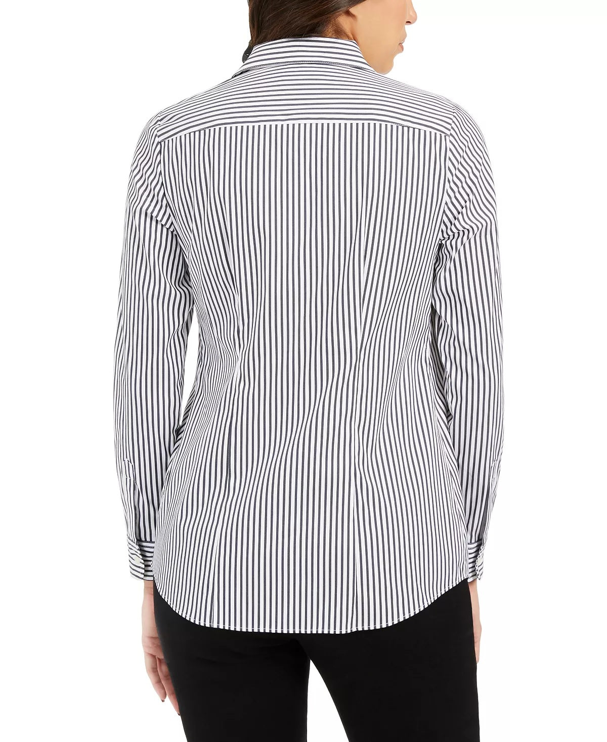 Charter Club Women's Striped Cuffed Collared Button Up Wear To Work Top White Size 12