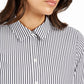 Charter Club Women's Striped Cuffed Collared Button Up Wear To Work Top White Size 12