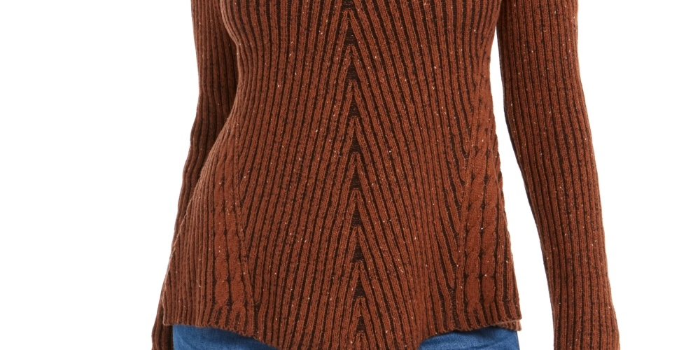 Style & Co Women's Textured Speckle Long Sleeve Jewel Neck T Shirt Sweater Khaki Size PP