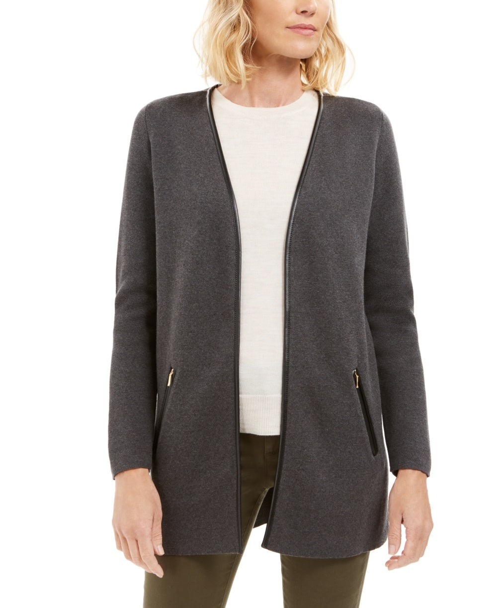 Charter Club Women's Petite Milano Cotton Completer Sweater Gray Size PS