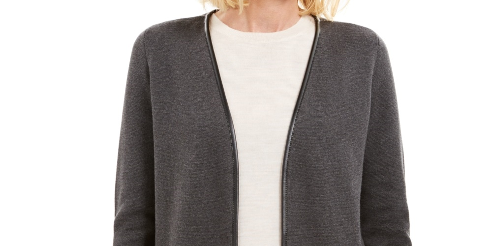 Charter Club Women's Petite Milano Cotton Completer Sweater Gray Size PS