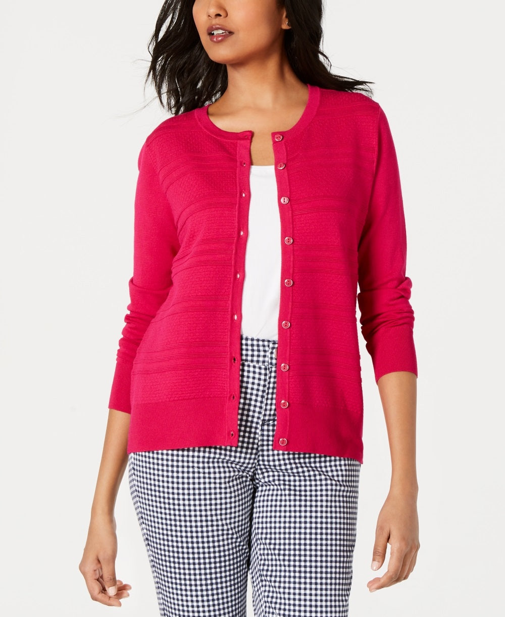 Charter Club Women's Textured Cardigan Sweater Pink Size PXL