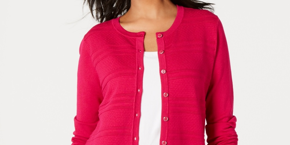 Charter Club Women's Textured Cardigan Sweater Pink Size PXL