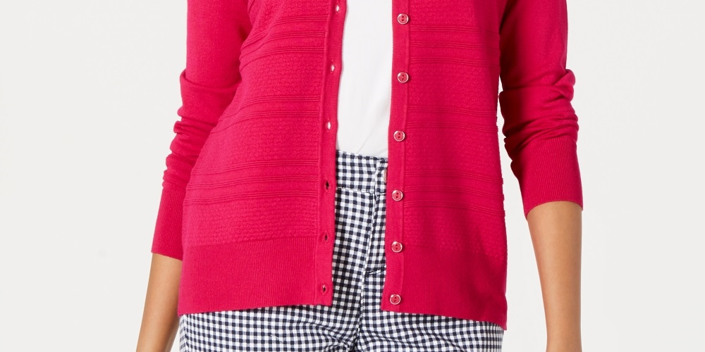 Charter Club Women's Textured Cardigan Sweater Pink Size PXL