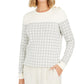 Charter Club Women's Petite Houndstooth Button-Shoulder Sweater Gray Size Petite