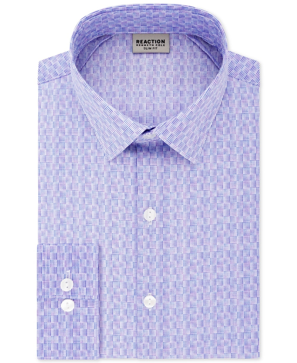 Kenneth Cole Reaction Men's Dress Shirt Geo Print 15 1/2 Purple Size 15.5X32-33