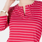 Charter Club Women's Petite Striped Split-Neck Top Pink Size Petite