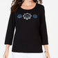 Karen Scott Women's Petite Rhinestone-Embellished Cotton Top Black Size Petite