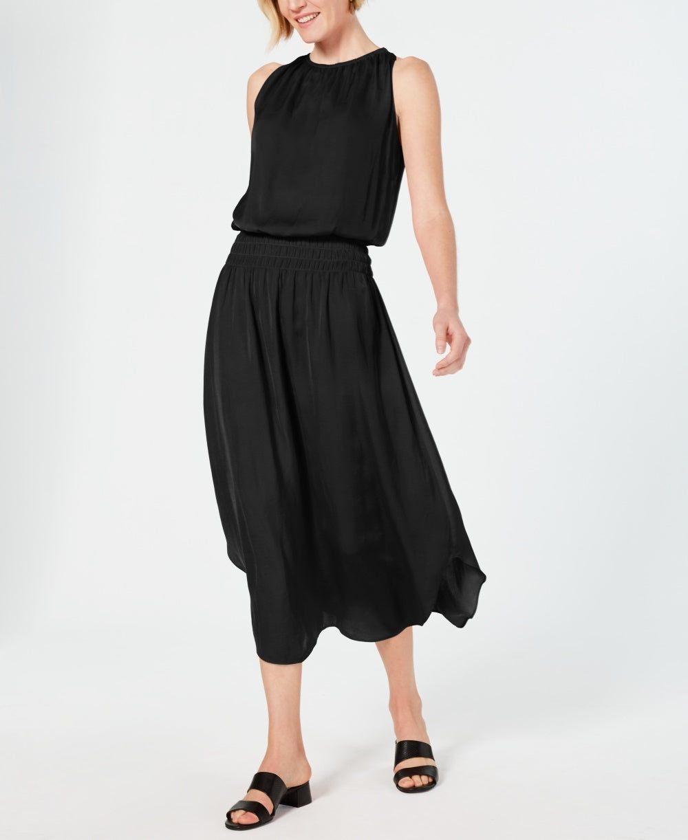 Alfani Women's Petite Smocked-Waist Midi Dress Black PL