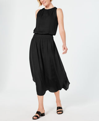 Alfani Women's Petite Smocked-Waist Midi Dress Black PL