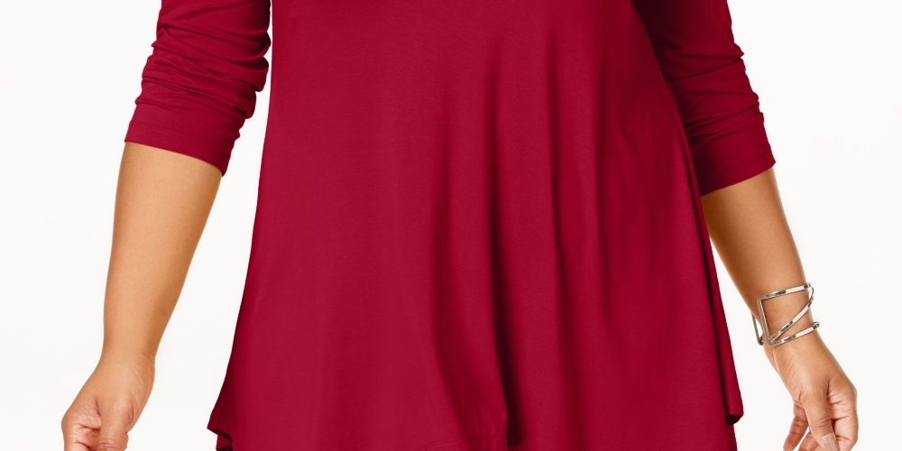 JM Collection Women's Plus Size Handkerchief-Hem Top Red Size 0X