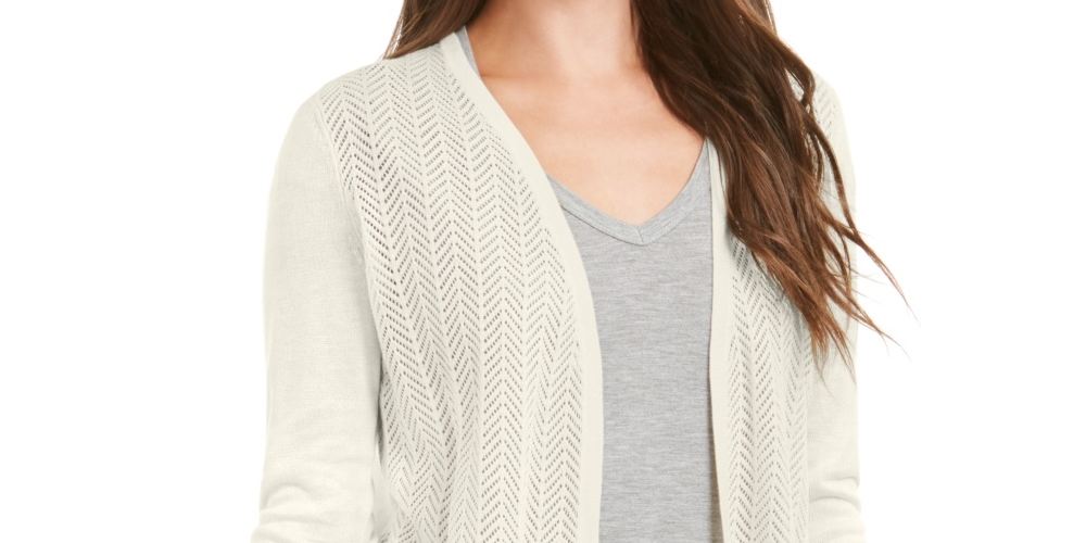 Charter Club Women's Chevron Pointelle Cardigan  White Size Large