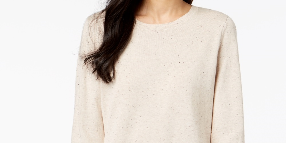 Maison Jules Women's Cotton Crew Neck Sweater Beige Size X-Large