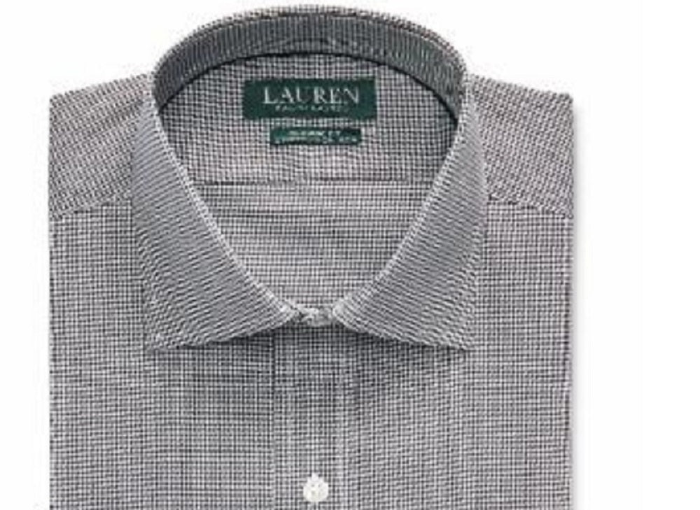 Ralph Lauren Non-Iron Stretch Twill Holiday Dress Shirt Men's Long Sleeve Button Up Black Size 16.5X32-33
