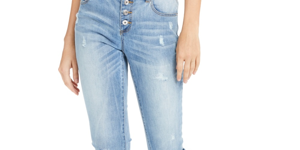 INC International Concepts Women's Fringe Hem Button Front Straight Leg Jeans Blue Size 16