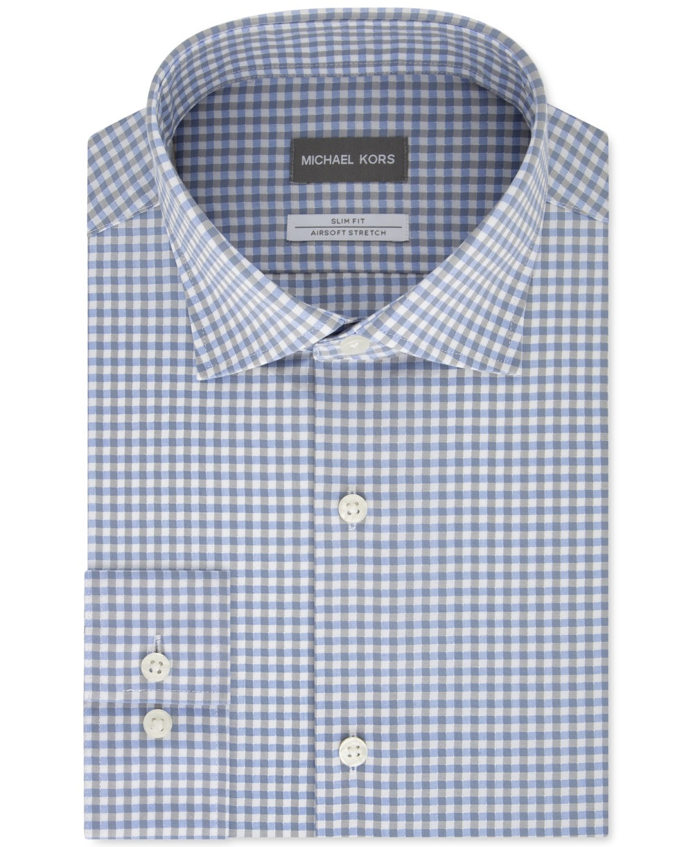 Michael Kors Men's Dress Shirt Light Slim Fit Stretch Green Size 17.5X32-33