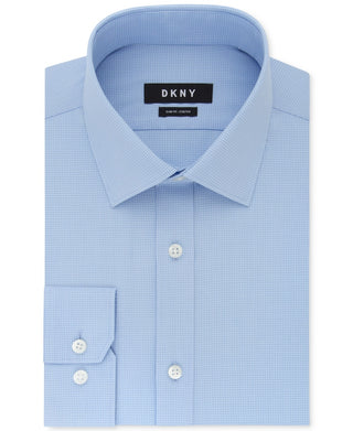 DKNY Men's Collared Slim Fit Stretch Dress Shirt Blue Size 17.5X36-37