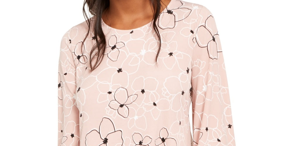 Alfani Women's Printed Pointed Hem Top Pink Size PL