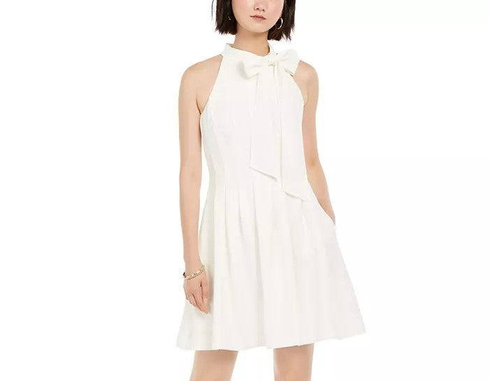 Vince Camuto Women's Bow-Neck Fit & Flare Dress White Size 14