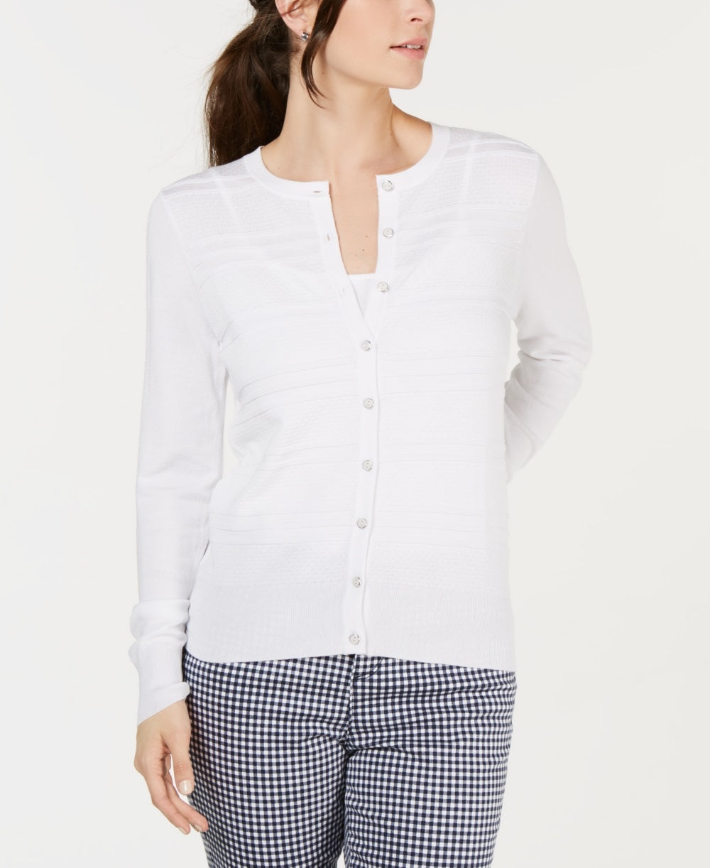 Charter Club Women's Textured Cardigan Sweater White Size -PXL
